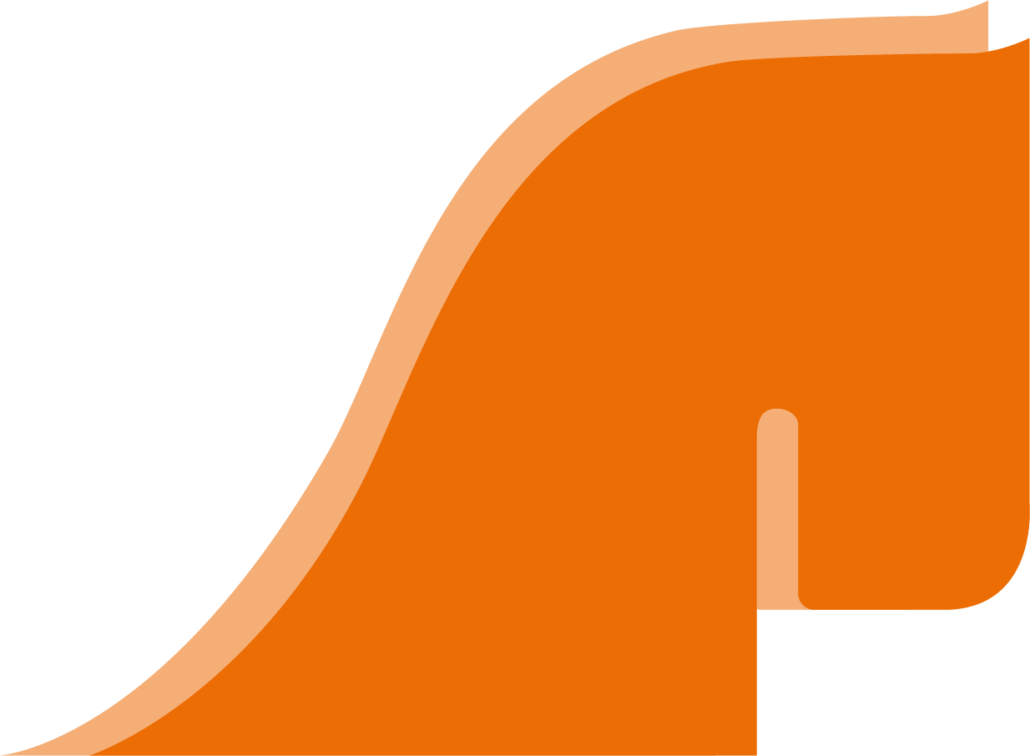 Equitana Logo – Pferdesportmesse in markantem Orange Grafisches Logo der Equitana in Orange, das einen stilisierten Pferdekopf darstellt.